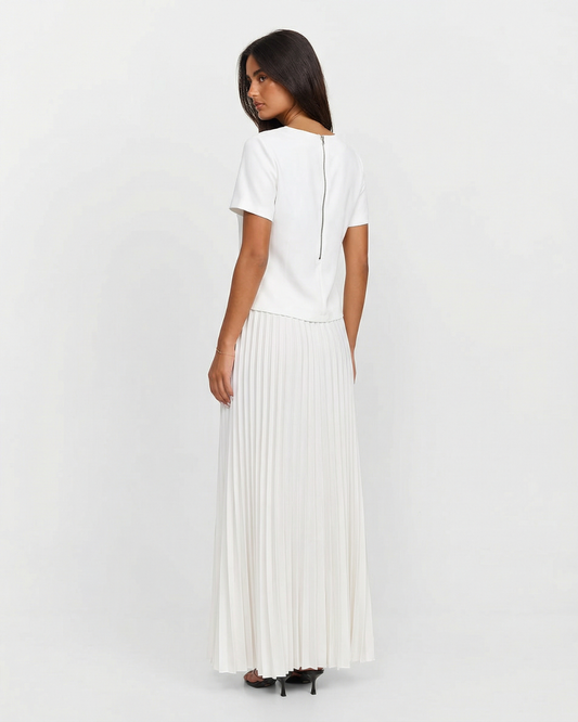Florence | White Pleated Maxi Set