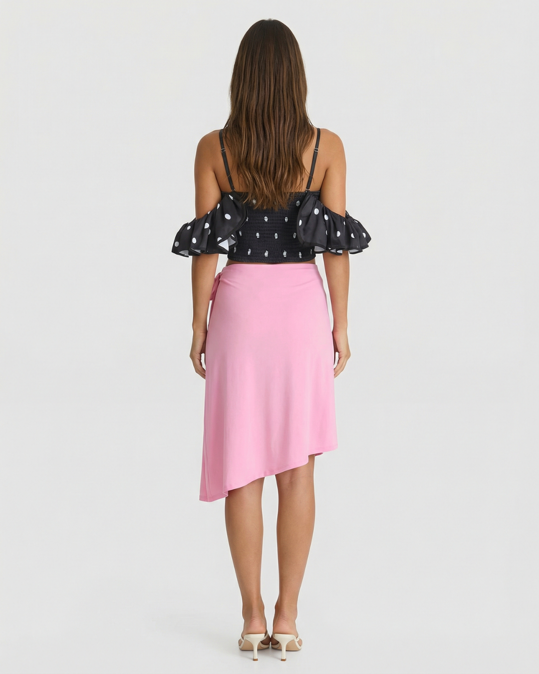 Juno | Satin Sweetheart Ruffled Off Shoulder Crop Top