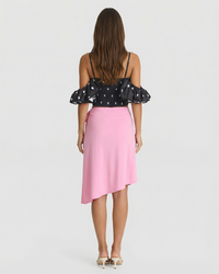 Juno | Satin Sweetheart Ruffled Off Shoulder Crop Top