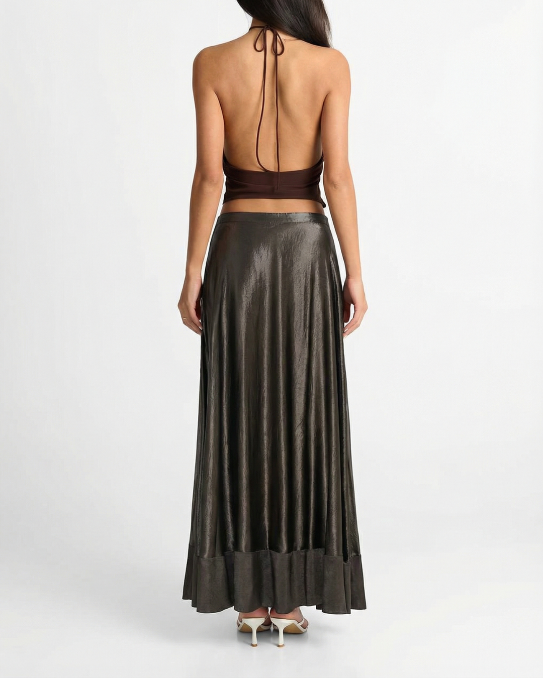 Phoebe | Crinkled Satin Tiered Maxi Skirt