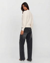 Grace | V-Neck Button-Front Puffed Shoulder Ribbed Knit Cropped Cardigan