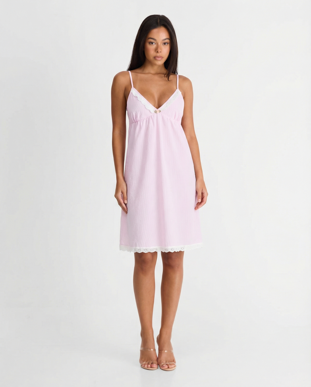 Elise | Lace Trim Striped Slip Dress