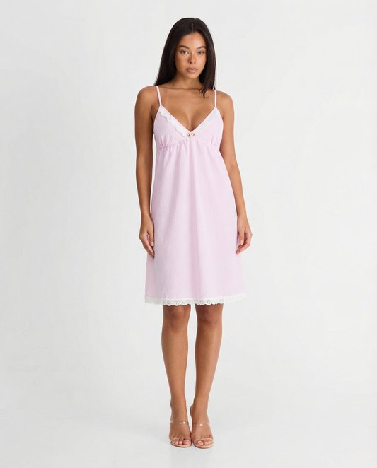 Jasmine | Summer Lace Slip Mini Dress Pink