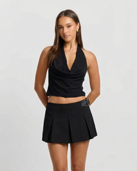 Mabel | Low-Rise Sharp Pleat Mini Skirt with Buckle Belt