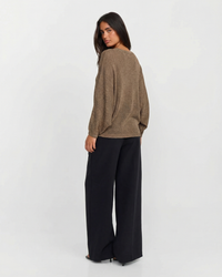 Emily | Crew Neck Ribbed Trim Long Sleeve Cropped Lightweight Knit Top