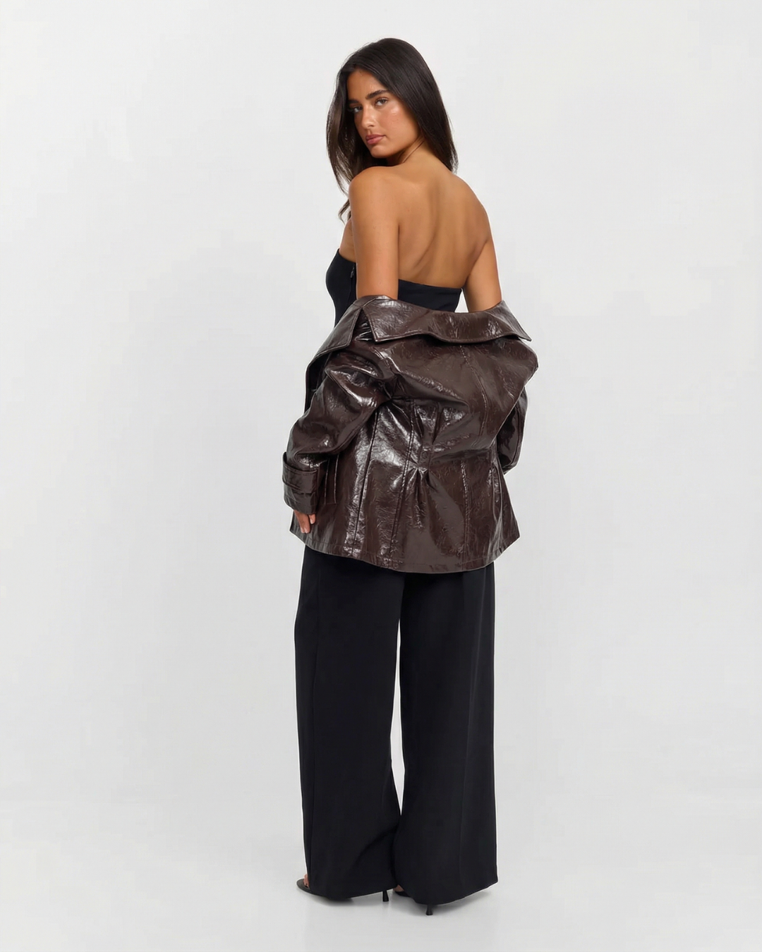 Cleo | Faux Leather Jacket Brown Double Breasted Long Sleeve