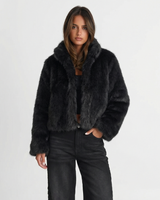 Francesca | Black Faux Fur High Collar Cropped Jacket
