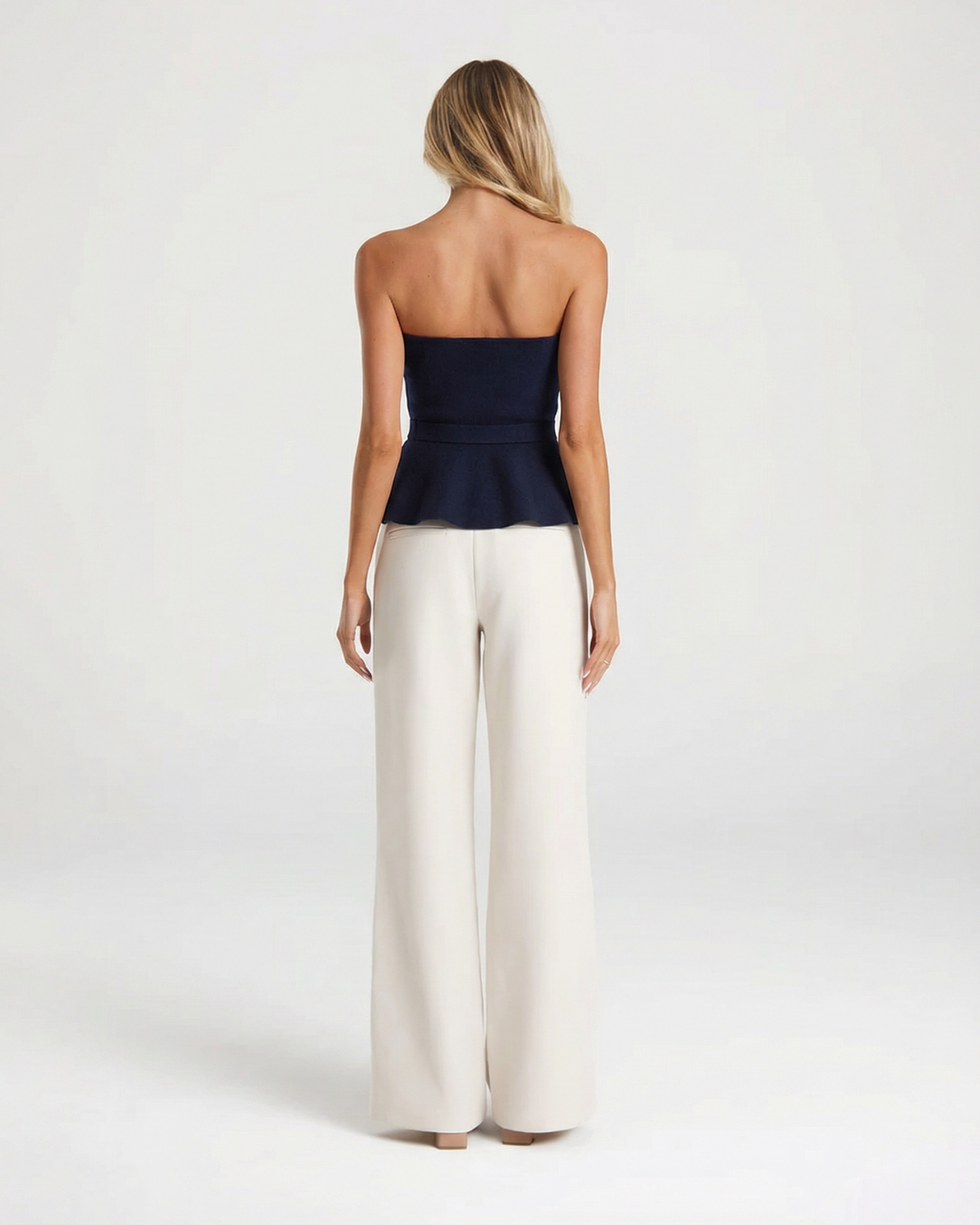 Adeline | Strapless Belted Peplum Jersey Top