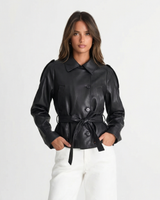Jessica | Cropped Faux Leather Belted Jacket