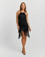Elodie | Satin Halter Neck Fringe Mini Dress