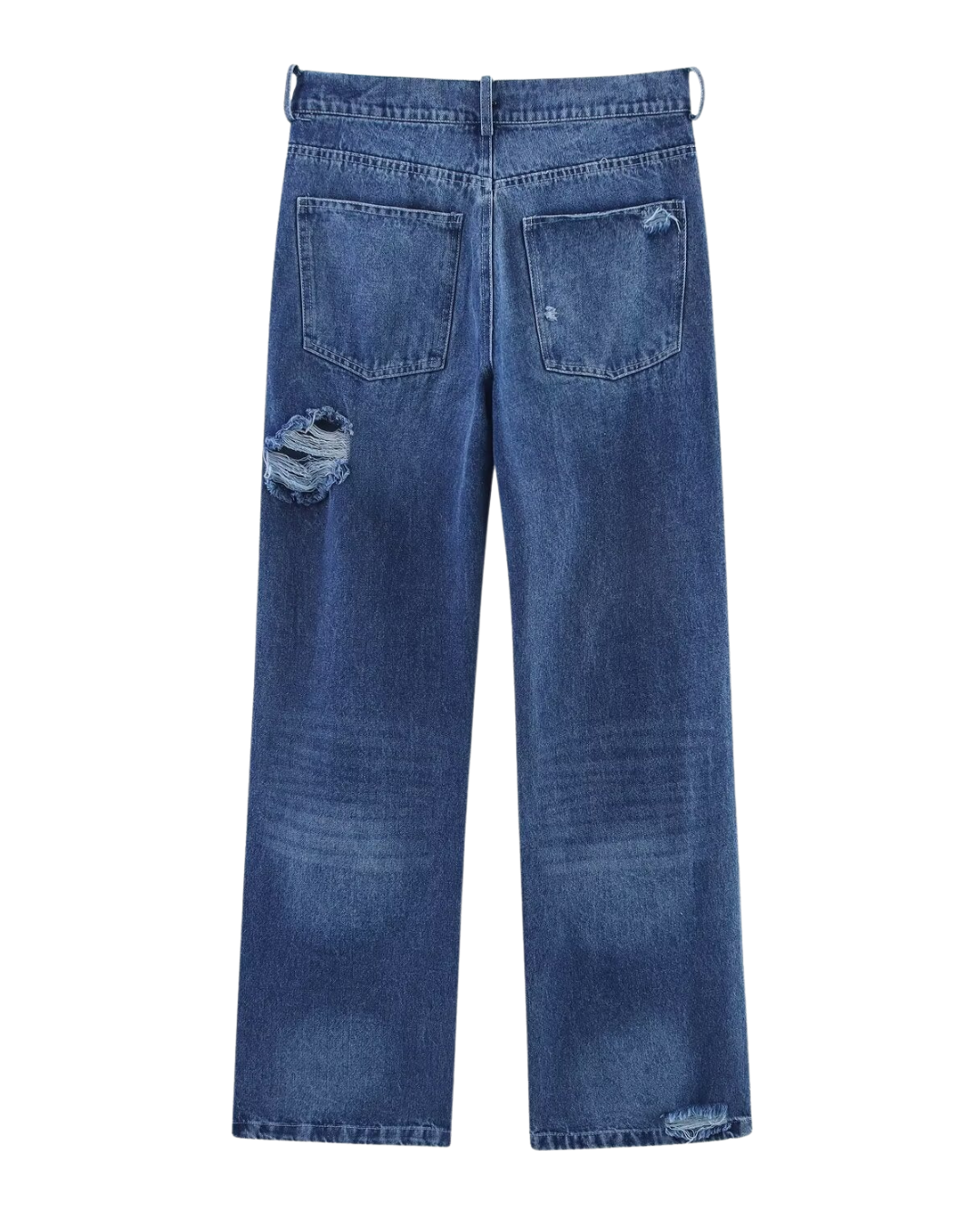 Alma | High Waisted Straight Leg Jeans Ripped Dark Blue Distressed