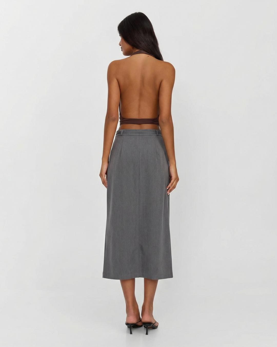 Nell | Midi Skirt Grey Drawstring Tailored Split