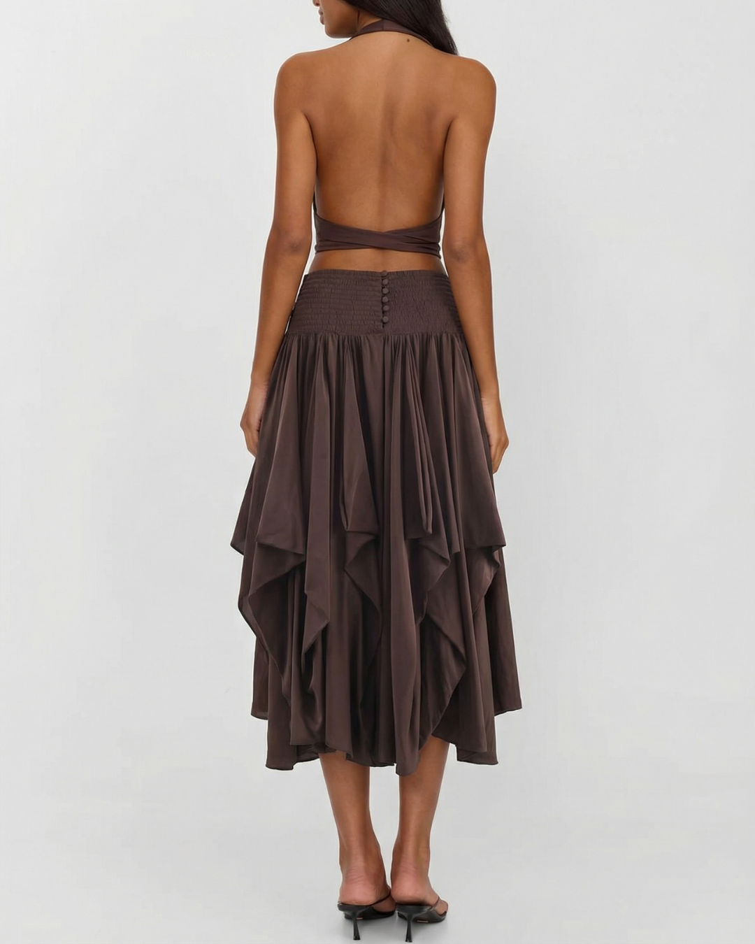 Evie | Satin Draped Asymmetric Midi Skirt