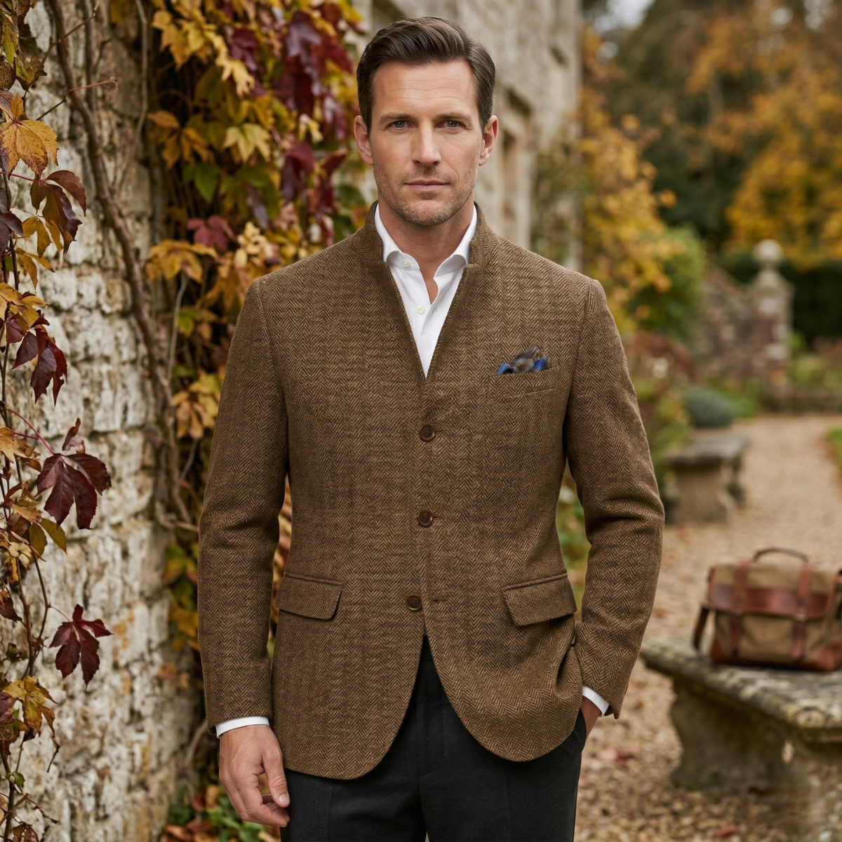 Stanhope herringbone wool blazer in Coffee