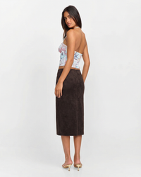Amelia | Button-Front Faux Suede Wrap Midi Skirt