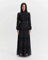 Cara | Lace Panel Tiered Chiffon Maxi Dress