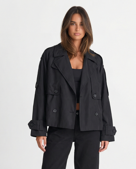 Celine | Elegant Cropped Blazer Jacket Black Double Breasted