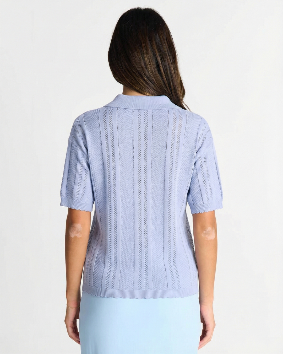 Alice | Chevron Open Knit Cropped Polo Top