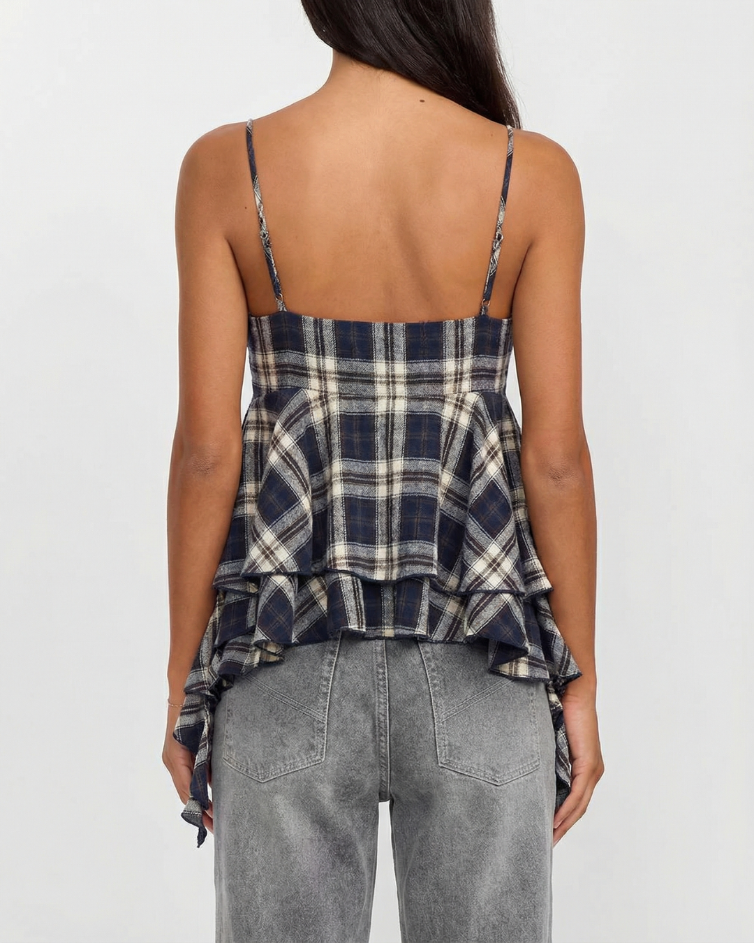 Lydia | Plaid Ruffled Peplum Cami Top