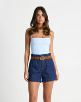 Darcie | High-Waist Paperbag Cotton Shorts with Gold Buckle Belt