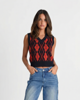 Cara | Cropped Argyle Knit Vest