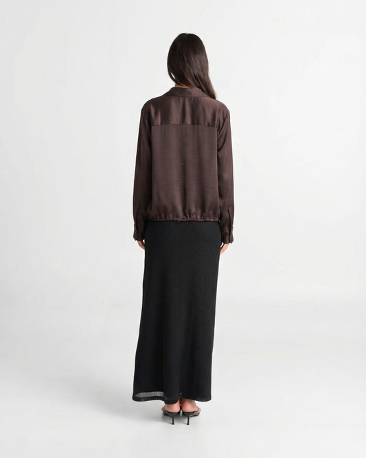 Coco | Elegant Satin Shirt Chocolate Brown