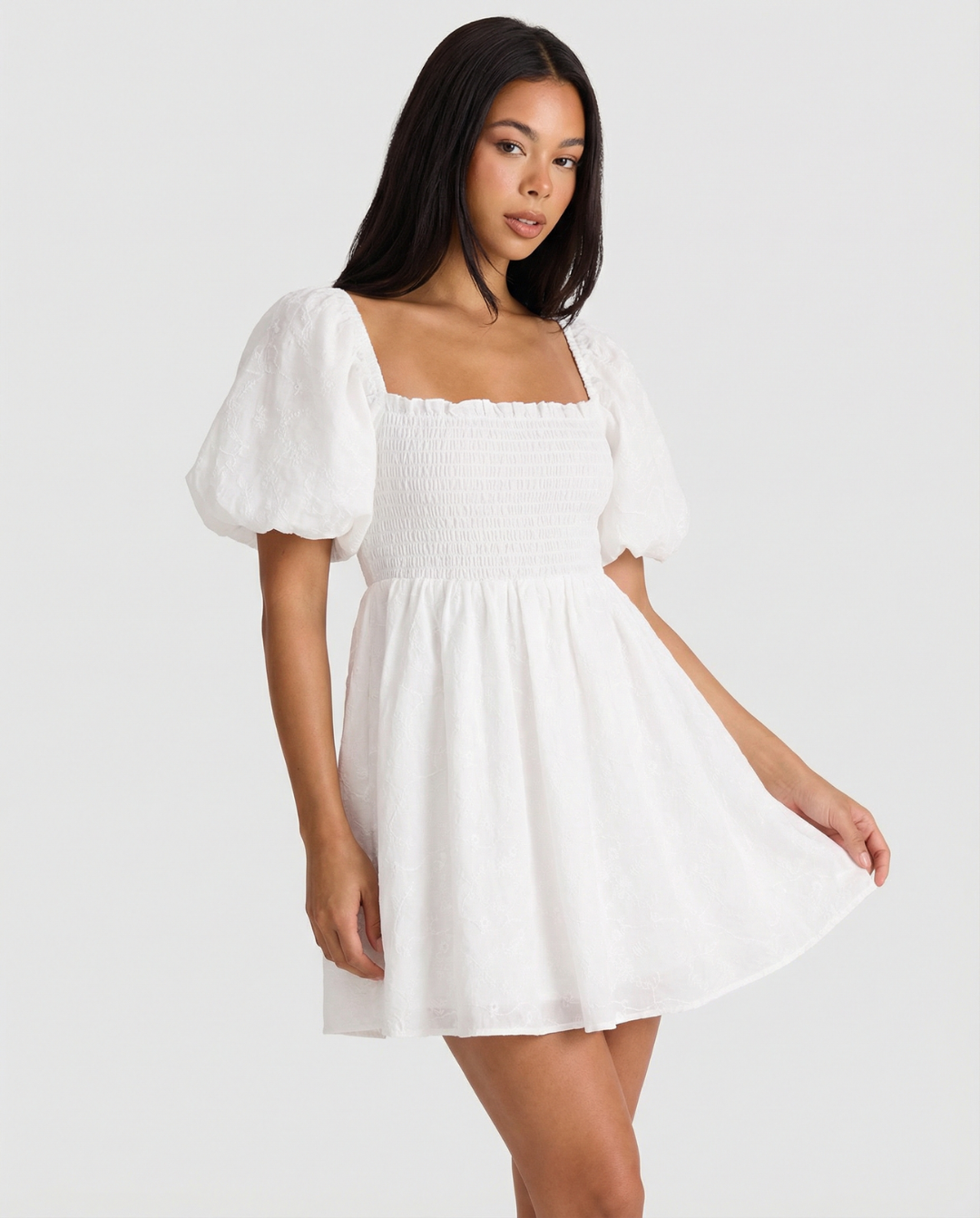 Sadie | Cotton Smocked Puff Sleeve Mini Dress