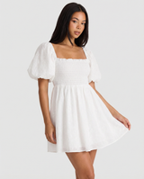 Sadie | Cotton Smocked Puff Sleeve Mini Dress
