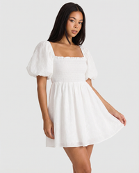 Sadie | Cotton Smocked Puff Sleeve Mini Dress
