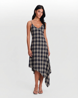 Cleo | Plaid Asymmetric Hem Midi Dress