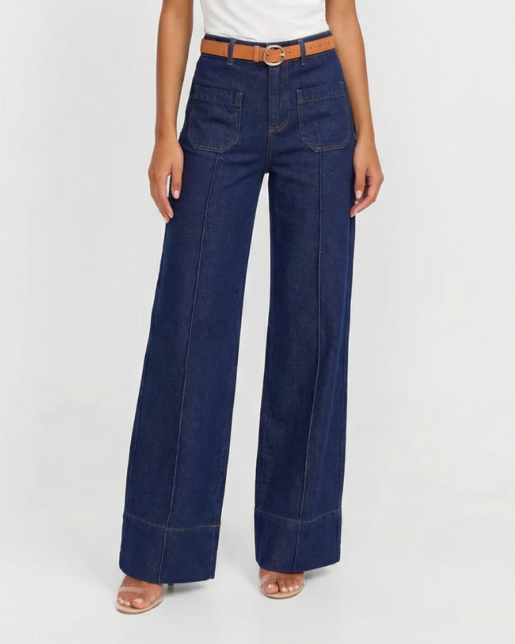 Paloma | Wide Leg Jeans Dark Blue High Waisted Utility Denim
