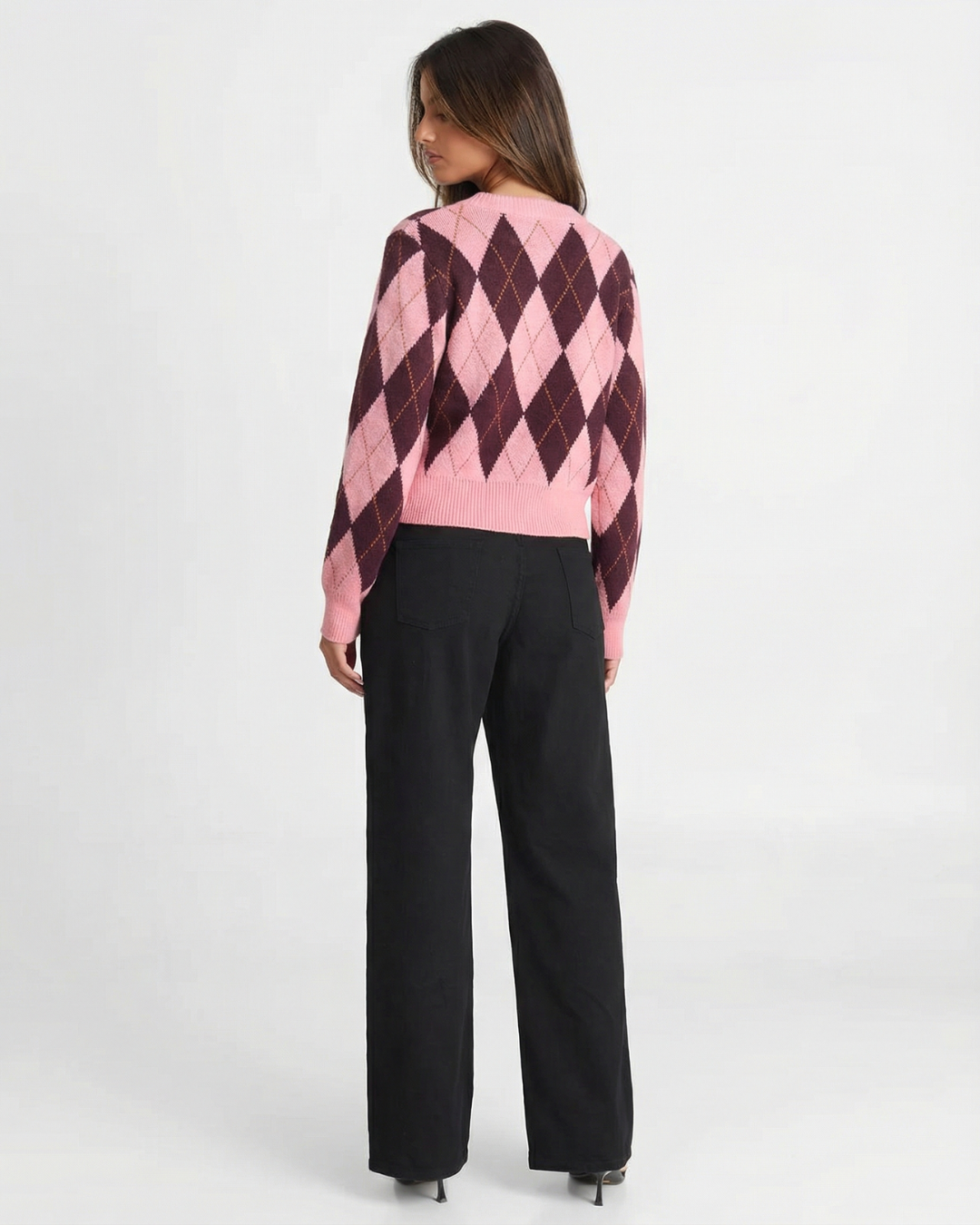 Alexandra | Cropped Argyle Knit Cardigan