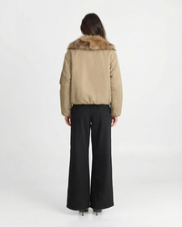 Martha | Khaki Bomber Jacket with Faux Fur Collar