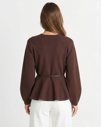 Eva | Deep V-Neck Tie Belt Peplum Hem Wrap Top