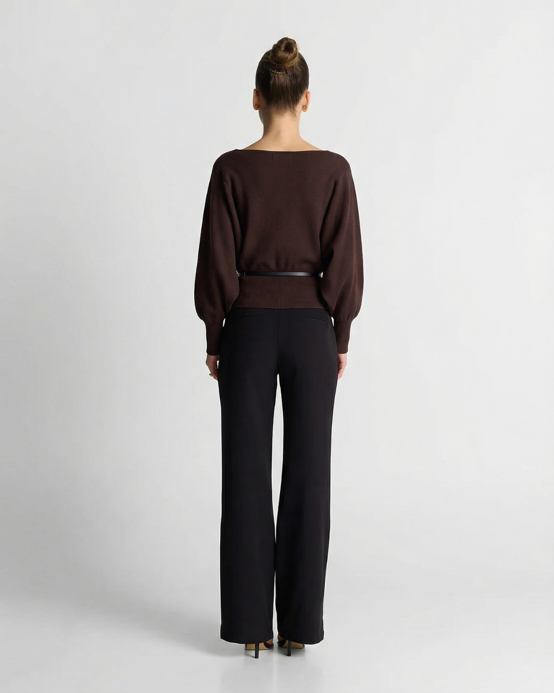 Evie | Boat Neck Balloon Sleeve Gathered Peplum Lightweight Knit Top
