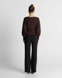 Evie | Boat Neck Balloon Sleeve Gathered Peplum Lightweight Knit Top