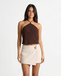 Niamh | Asymmetric Wrap Mini Skirt with Gold Hardware