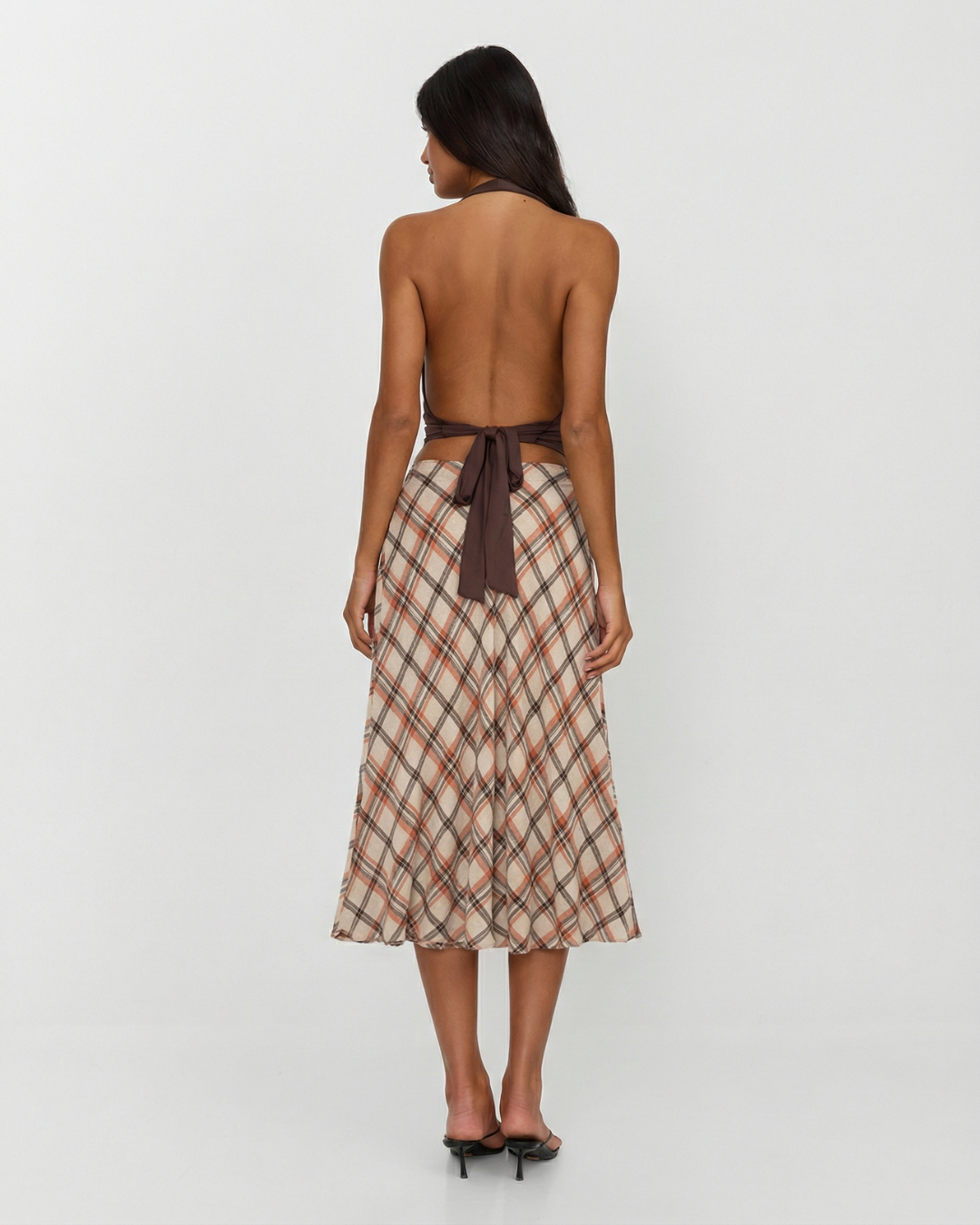 Maisie | Plaid Linen Pleated Midi Skirt