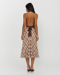 Maisie | Plaid Linen Pleated Midi Skirt