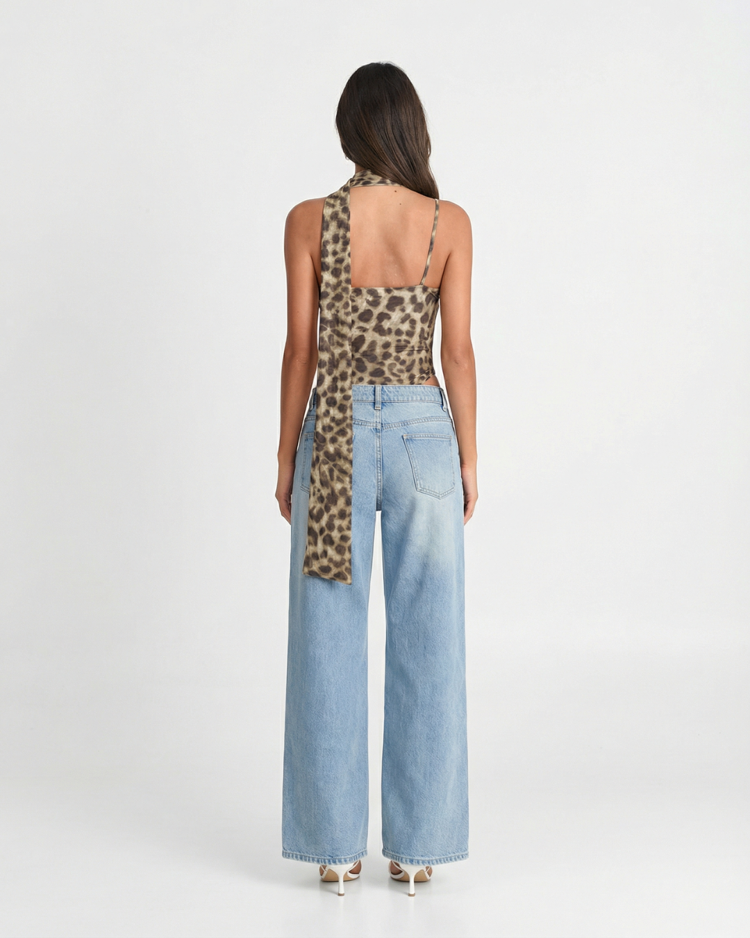 Kate | Leopard Print Cowl Halter Top in Black