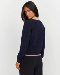 Violet | Contrast Collar Cropped Knit Cardigan