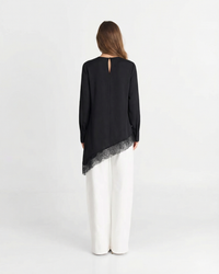 Lydia | Black Satin Lace Trim Tunic Top