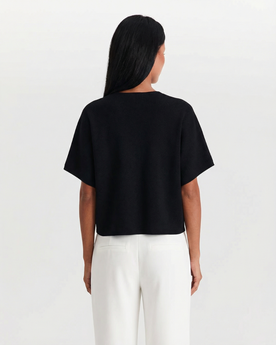 Penelope | V-Neck Gold Button Short Sleeve Relaxed Cropped Knit Top