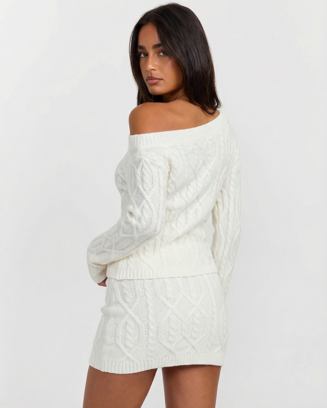 Ella | Cable Knit One Shoulder Top Co-ord Set