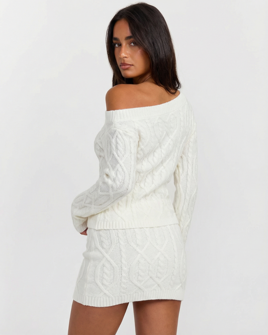 Sienna | White Knit One Shoulder Co-ord Set