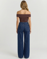 Tilly | Off-Shoulder V-Plunge Ruched Top in Brown