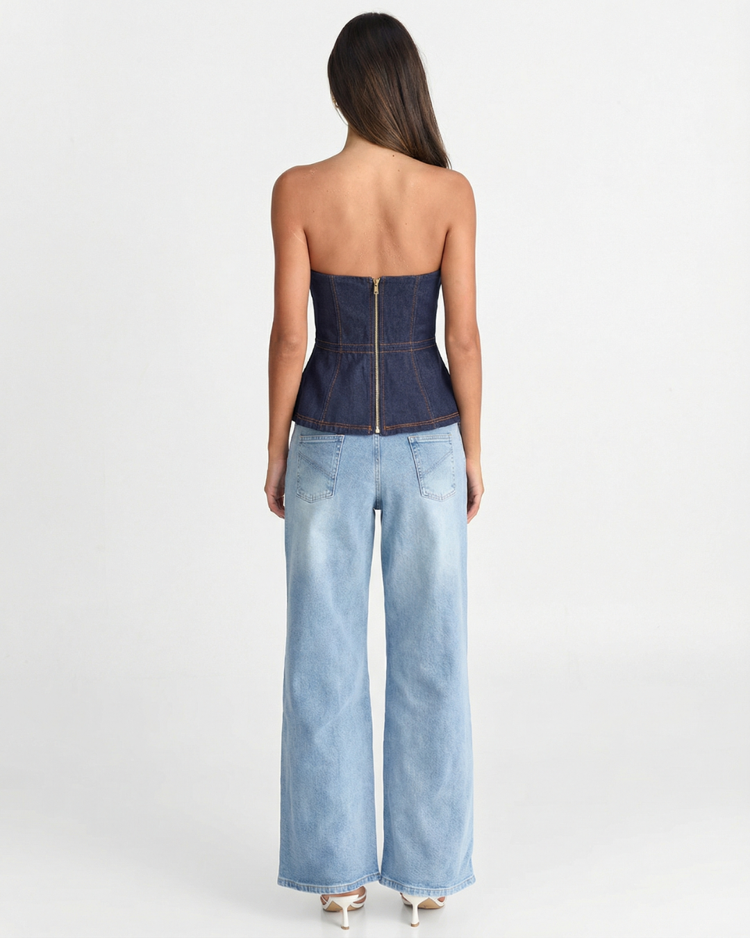 Harriet | Dark Wash Denim Corset Peplum Top