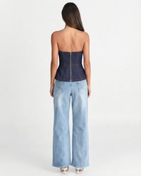 Harriet | Dark Wash Denim Corset Peplum Top