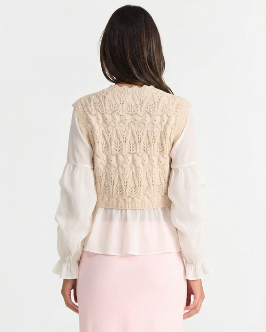 Edie | Elegant Crochet Knitted Top Cream Puff Sleeve