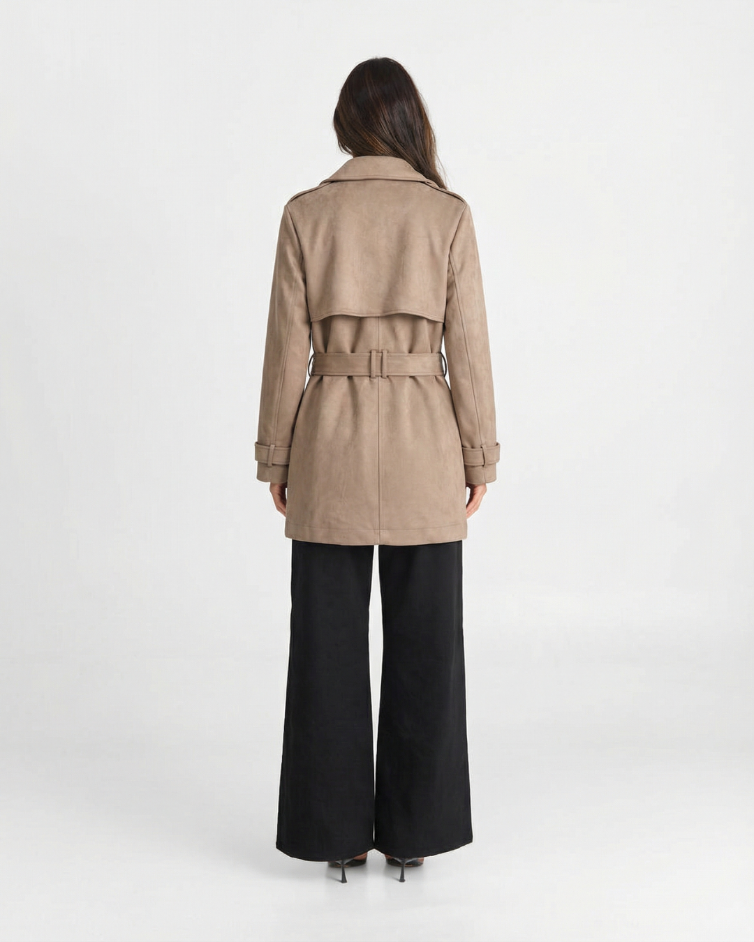 Lola | Casual Suede Trench Coat Beige Long